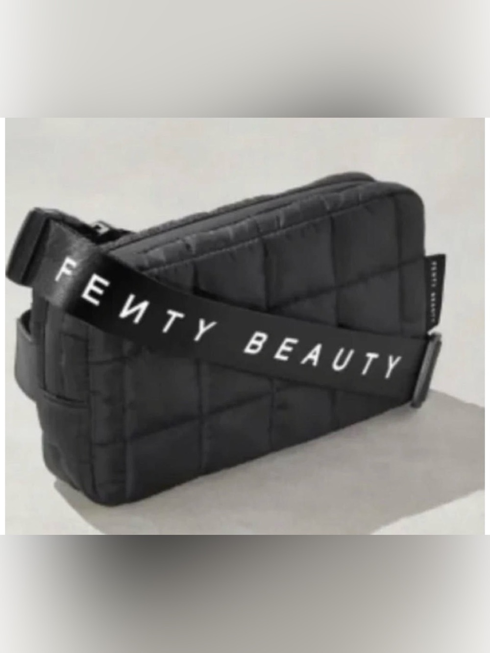 Fenty Beauty Quilted Black Cosmetic Pouch with Branded Strap